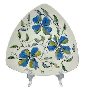 Vintage Holland Mold Triangle Serving Dish Hand Painted Florals Signed Footed